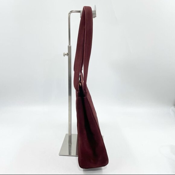 Authentic Vintage Chanel Burgundy Suede Shoulder Bag Quilted CC Logo Rare - Picture 4 of 5